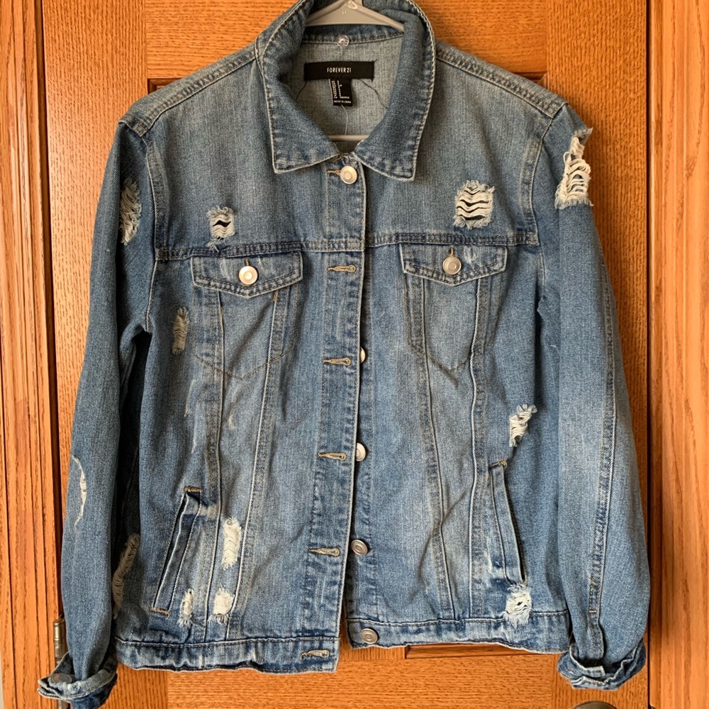 Distressed jeans jacket
